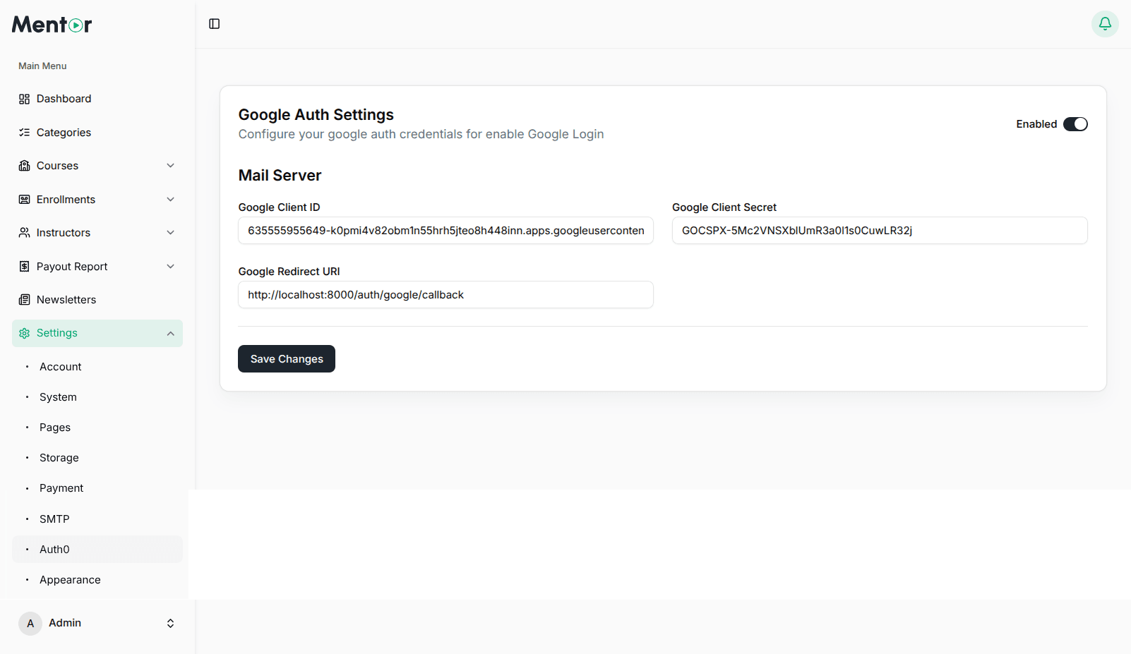 Google Auth Settings