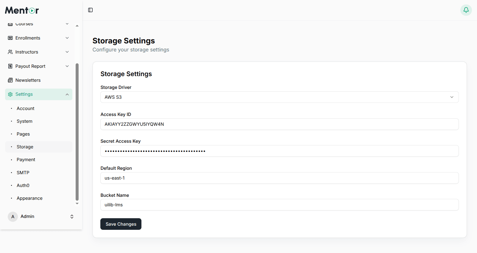 Storage Settings