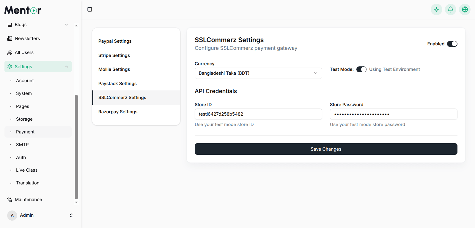 Payment Settings