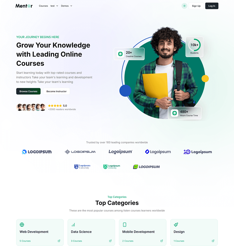 Mentor LMS Modern homepage demo