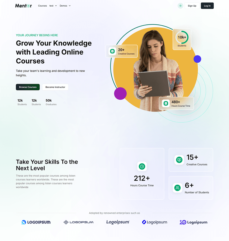 Mentor LMS Minimal homepage demo