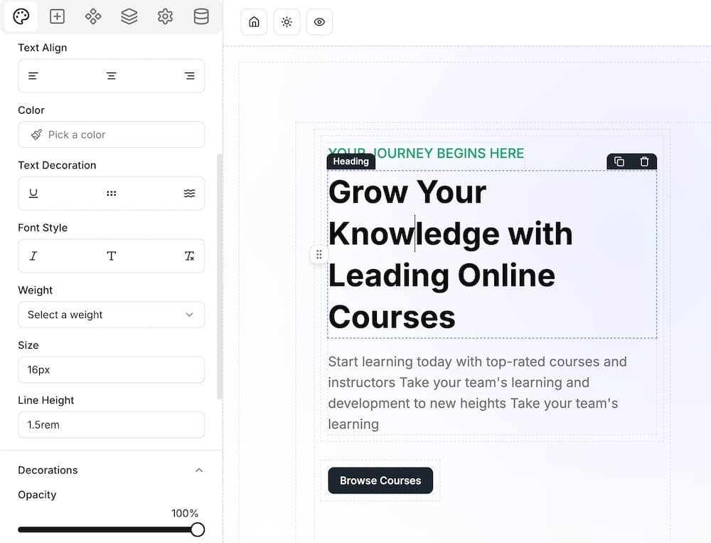 Mentor LMS drag and drop page builder with prebuilt templates